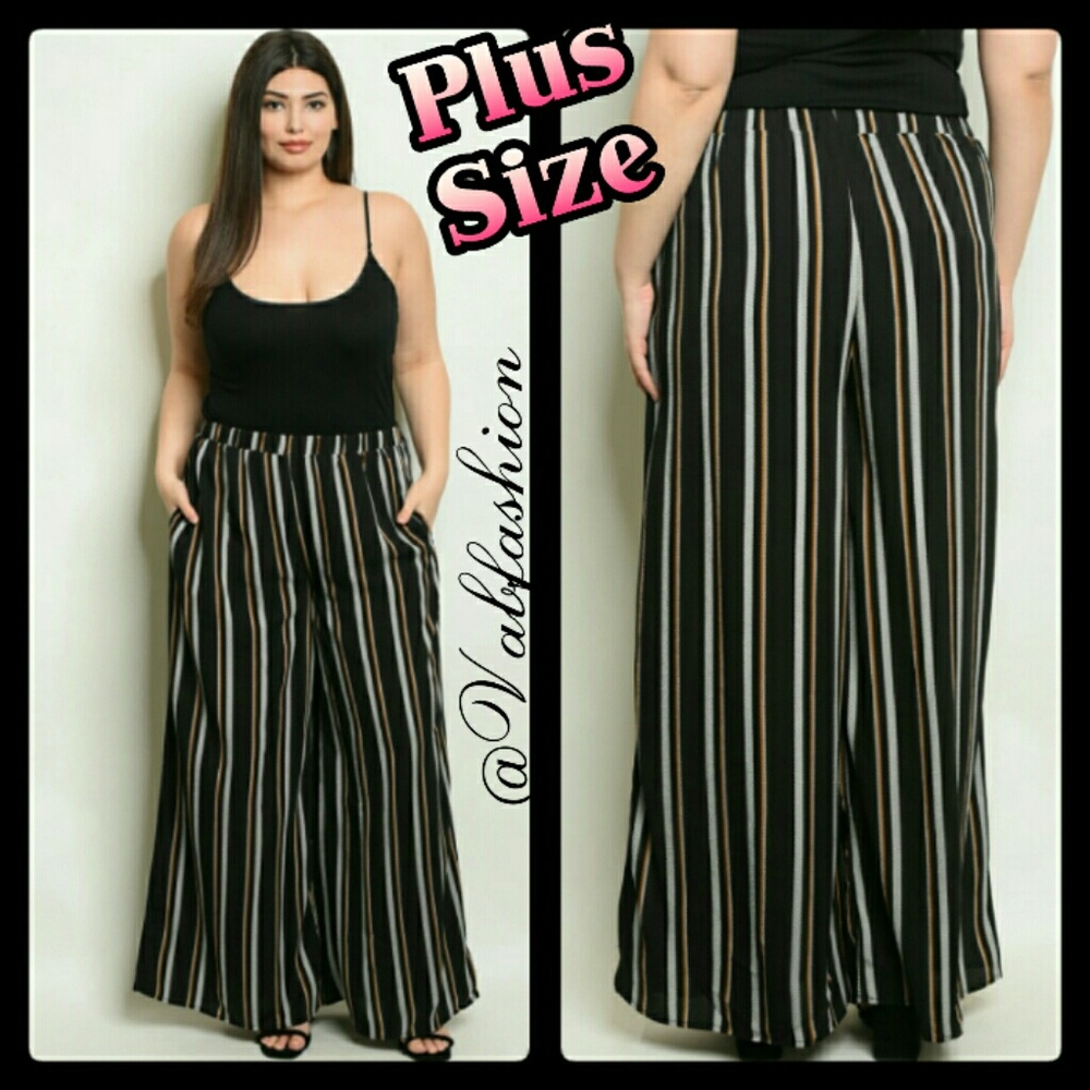 PLUS SIZE WIDE LEG STRIPE PANTS! - Picture 1 of 3